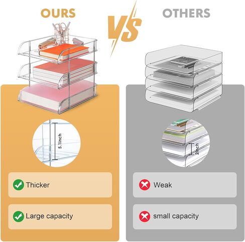Desk Organizer and Storage,4-Tier Paper Letter Tray Organizer,Stackable Clear Desktop Organizer with 4 File Folder for Documents,Book Magazine Storage,Office Supplies, (Clear,4 Pack) in Kuwait