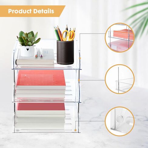 Desk Organizer and Storage,4-Tier Paper Letter Tray Organizer,Stackable Clear Desktop Organizer with 4 File Folder for Documents,Book Magazine Storage,Office Supplies, (Clear,4 Pack) in Kuwait
