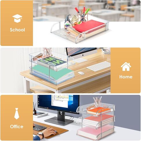 Desk Organizer and Storage,4-Tier Paper Letter Tray Organizer,Stackable Clear Desktop Organizer with 4 File Folder for Documents,Book Magazine Storage,Office Supplies, (Clear,4 Pack) in Kuwait