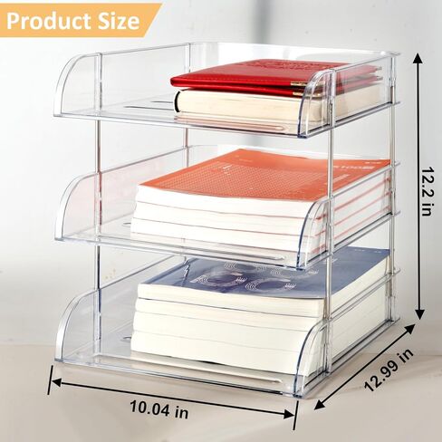 Desk Organizer and Storage,4-Tier Paper Letter Tray Organizer,Stackable Clear Desktop Organizer with 4 File Folder for Documents,Book Magazine Storage,Office Supplies, (Clear,4 Pack) in Kuwait
