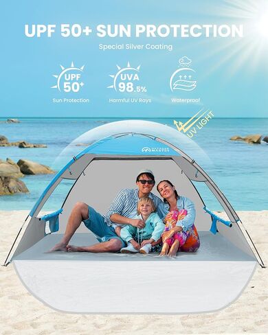 OutdoorMaster Beach Tent Sun Shelter with 2 Doors for 3 Person, UPF50+ | 2 Ventilated Doors, Easy Setup Beach Canopy for 3 Person, Lightweight & Portable Sun Shade with Carrying Bag, Ocracoke Coast in Saudi Arabia