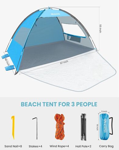OutdoorMaster Beach Tent Sun Shelter with 2 Doors for 3 Person, UPF50+ | 2 Ventilated Doors, Easy Setup Beach Canopy for 3 Person, Lightweight & Portable Sun Shade with Carrying Bag, Ocracoke Coast in Saudi Arabia
