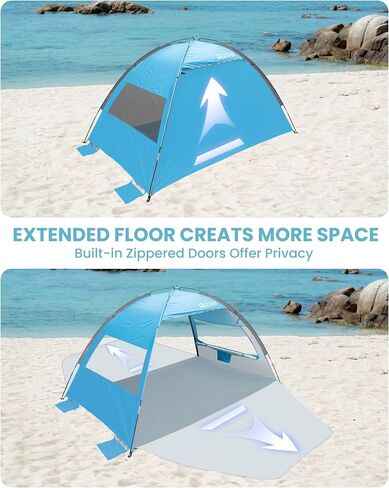OutdoorMaster Beach Tent Sun Shelter with 2 Doors for 3 Person, UPF50+ | 2 Ventilated Doors, Easy Setup Beach Canopy for 3 Person, Lightweight & Portable Sun Shade with Carrying Bag, Ocracoke Coast in Saudi Arabia
