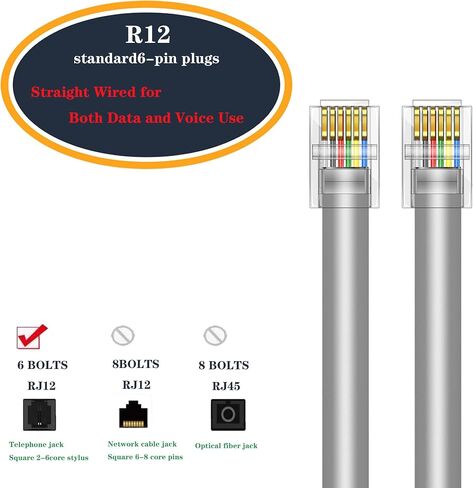 RJ12 Cable Phone Cord RJ12 6P6C Male to Male Straight Wired for Both Data and Voice Use Black - 6.6Feet 3 Pack in Saudi Arabia