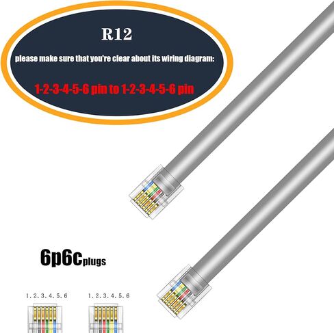RJ12 Cable Phone Cord RJ12 6P6C Male to Male Straight Wired for Both Data and Voice Use Black - 6.6Feet 3 Pack in Saudi Arabia