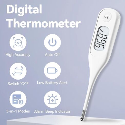 Berrcom Digital Thermometer for Adults, Oral and Underarm Thermometer for Baby and Kids Medical Thermometer with Fever Alarm Rectal Thermometer with Soft Tips in Saudi Arabia