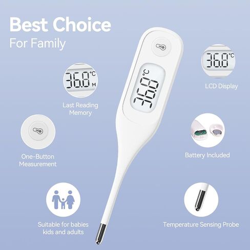 Berrcom Digital Thermometer for Adults, Oral and Underarm Thermometer for Baby and Kids Medical Thermometer with Fever Alarm Rectal Thermometer with Soft Tips in Saudi Arabia