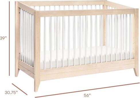 Babyletto Sprout 4-in-1 Convertible Crib with Toddler Bed Conversion Kit in Chestnut and Natural, Greenguard Gold Certified in Saudi Arabia