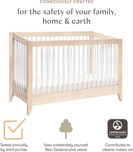 Babyletto Sprout 4-in-1 Convertible Crib with Toddler Bed Conversion Kit in Chestnut and Natural, Greenguard Gold Certified in Saudi Arabia