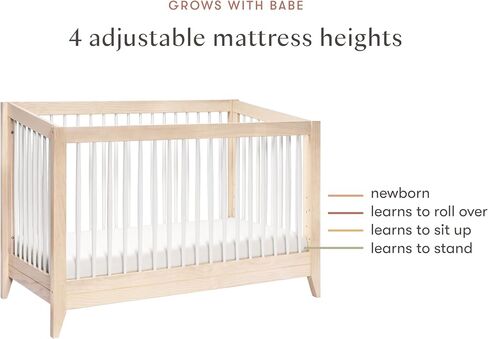 Babyletto Sprout 4-in-1 Convertible Crib with Toddler Bed Conversion Kit in Chestnut and Natural, Greenguard Gold Certified in Saudi Arabia