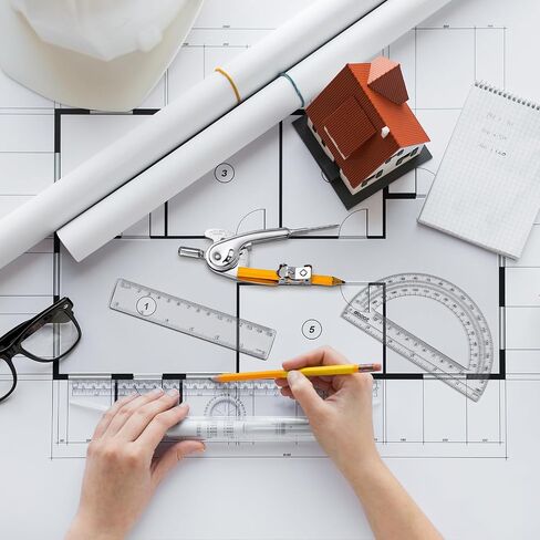 مجموعة الرياضيات الهندسية للطلاب، منقلة بوصلة هندسية مع قلم رصاص وبوصلة مسطرة بلاستيكية مستقيمة ومنقلة لأعمال الخشب في مكتب المدرسة للطلاب (48 قطعة) in Saudi Arabia