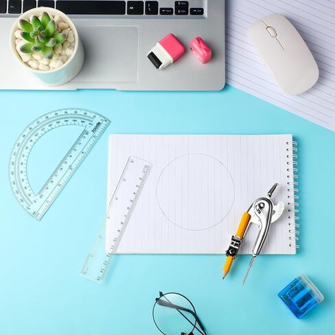 مجموعة الرياضيات الهندسية للطلاب، منقلة بوصلة هندسية مع قلم رصاص وبوصلة مسطرة بلاستيكية مستقيمة ومنقلة لأعمال الخشب في مكتب المدرسة للطلاب (48 قطعة) in Saudi Arabia