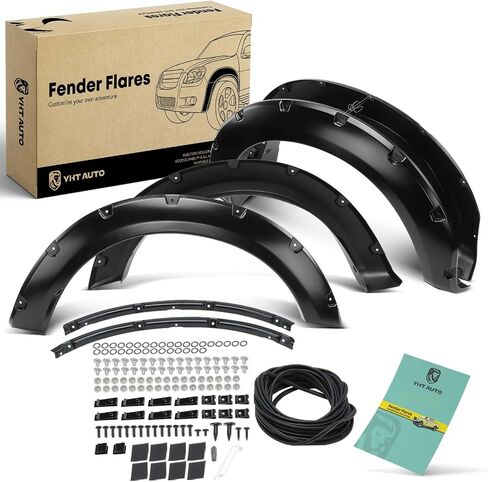 YHTAUTO Pocket Style Fender Flares مع مجموعة أدوات متوافقة مع 2008-2010 Ford F-250 F-350 Super Duty، واقيات مضيئة لغطاء العجلة السوداء الناعمة، أمامي وخلفي، مجموعة من 4 in Saudi Arabia