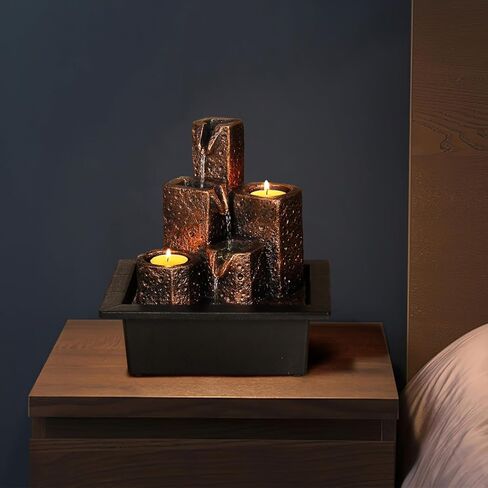 Indoor Water Fountain, Mars Theme Tiered Waterfall Fountain, Tabletop Fountain with Holes for Small Scented Tealight Candles, Desk Fountain Home Decor with Comfy Light Zen Relaxation in Saudi Arabia