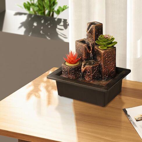 Indoor Water Fountain, Mars Theme Tiered Waterfall Fountain, Tabletop Fountain with Holes for Small Scented Tealight Candles, Desk Fountain Home Decor with Comfy Light Zen Relaxation in Saudi Arabia