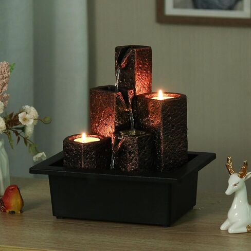 Indoor Water Fountain, Mars Theme Tiered Waterfall Fountain, Tabletop Fountain with Holes for Small Scented Tealight Candles, Desk Fountain Home Decor with Comfy Light Zen Relaxation in Saudi Arabia