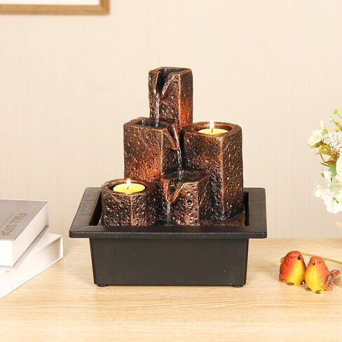 Indoor Water Fountain, Mars Theme Tiered Waterfall Fountain, Tabletop Fountain with Holes for Small Scented Tealight Candles, Desk Fountain Home Decor with Comfy Light Zen Relaxation in Saudi Arabia
