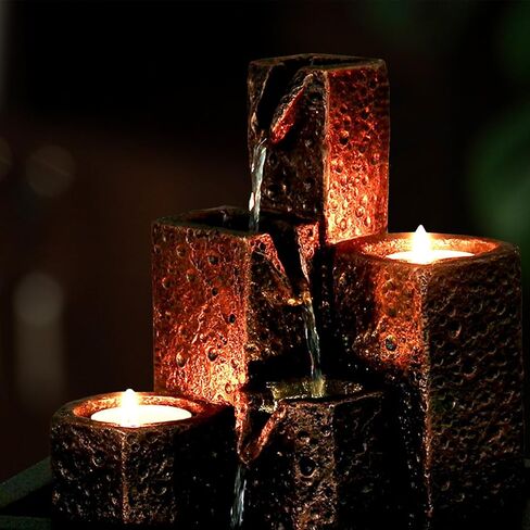 Indoor Water Fountain, Mars Theme Tiered Waterfall Fountain, Tabletop Fountain with Holes for Small Scented Tealight Candles, Desk Fountain Home Decor with Comfy Light Zen Relaxation in Saudi Arabia