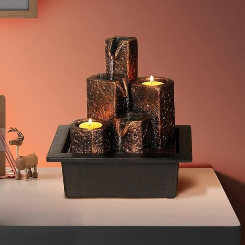 Indoor Water Fountain, Mars Theme Tiered Waterfall Fountain, Tabletop Fountain with Holes for Small Scented Tealight Candles, Desk Fountain Home Decor with Comfy Light Zen Relaxation in Saudi Arabia