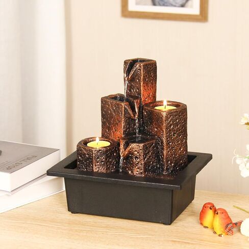 Indoor Water Fountain, Mars Theme Tiered Waterfall Fountain, Tabletop Fountain with Holes for Small Scented Tealight Candles, Desk Fountain Home Decor with Comfy Light Zen Relaxation in Saudi Arabia