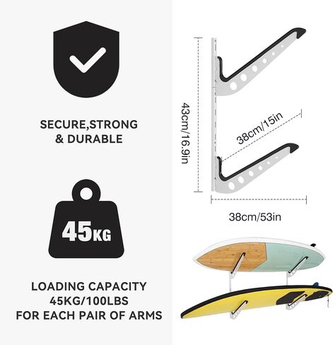 5 Board Surf Rack Wall Mount for Surfboard, Wakeboard, Snowboard Storage Adjustable Wall Hangers Boards Display in Saudi Arabia