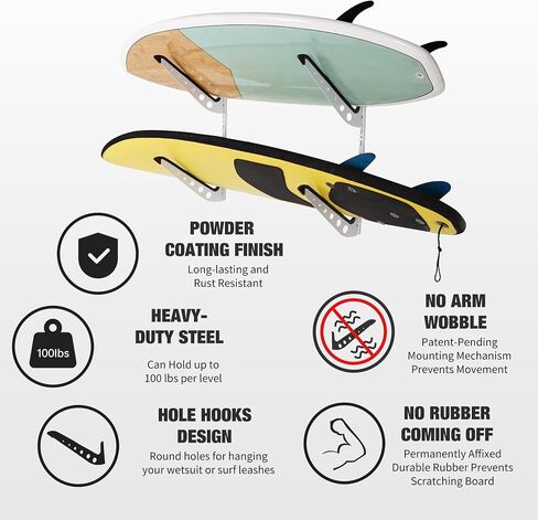 5 Board Surf Rack Wall Mount for Surfboard, Wakeboard, Snowboard Storage Adjustable Wall Hangers Boards Display in Saudi Arabia