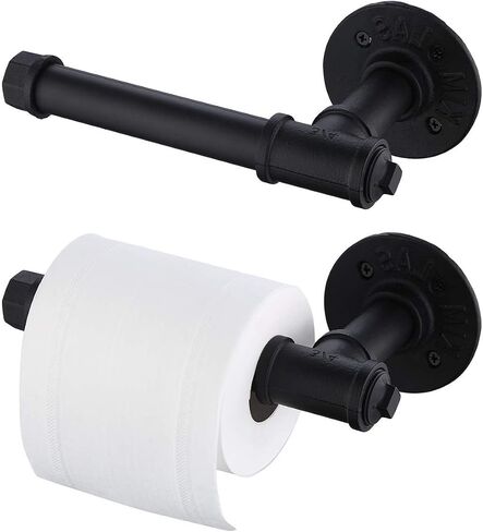 Industrial Pipe Toilet Paper Holder 2 Pack, Wall Mounted Paper Roll Holder, Vintage Metal Iron Pipe Roll Tissue Holder for Bathroom, Bedroom, Kitchen, Black in Saudi Arabia