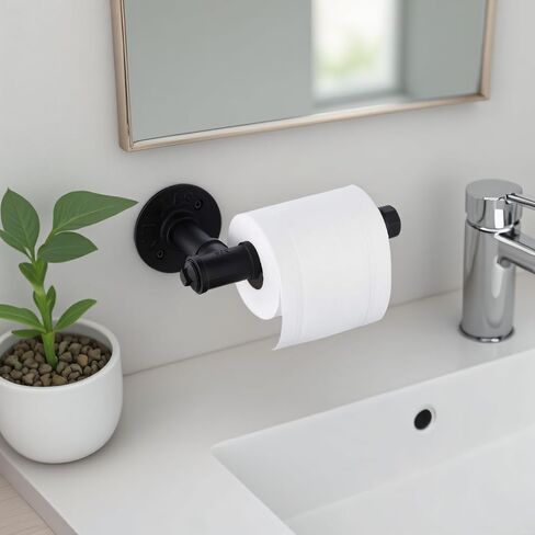 Industrial Pipe Toilet Paper Holder 2 Pack, Wall Mounted Paper Roll Holder, Vintage Metal Iron Pipe Roll Tissue Holder for Bathroom, Bedroom, Kitchen, Black in Saudi Arabia