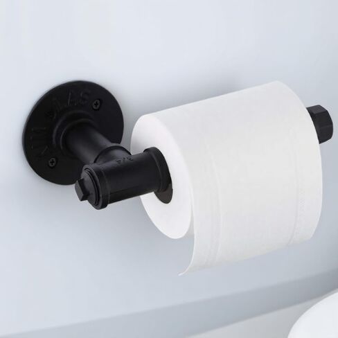Industrial Pipe Toilet Paper Holder 2 Pack, Wall Mounted Paper Roll Holder, Vintage Metal Iron Pipe Roll Tissue Holder for Bathroom, Bedroom, Kitchen, Black in Saudi Arabia
