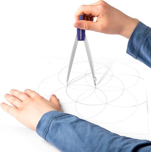 Staedtler Metal Compass, 4-7/8" with safety point and universal adapter, includes storage case with measurements in Kuwait