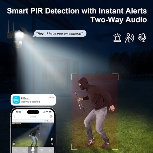 4G Cellular Security Camera Outdoor, Solar Battery Powere, 360° View, 2-Way Talk, 2K HD Color Night Vision, PIR Human Sensor, Cloud & SD, Phone App Alerts，Data Monthly Fee is Necessary in Saudi Arabia