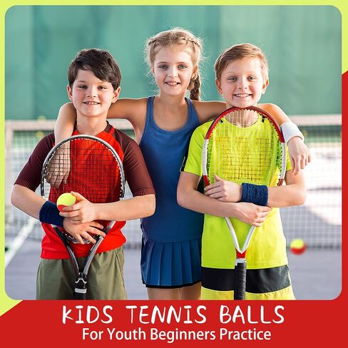 24 Pack Tennis Balls for Kids 75% Low Compression Stage Kids Tennis Ball Bulk for Beginners Ball Machine Training Transition Practicing PET Dog Playing Practice on Short 36 Foot Court in Saudi Arabia