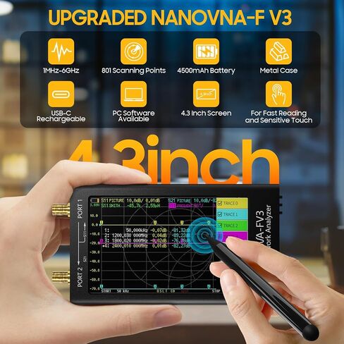 NanoVNA-F V2 Vector Netwerk Analyzer 3 جيجا هرتز، شاشة TFT 4.3 بوصة، محلل هوائي NanoVNA غلاف معدني مع 5000 مللي أمبير، NanoVNA V2 HF VHF UHF VNA قياس الجهد S-Parameter SWR، مخطط سميث لتأخير المرحلة in Saudi Arabia