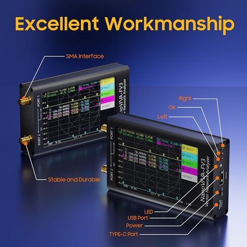 NanoVNA-F V2 Vector Netwerk Analyzer 3 جيجا هرتز، شاشة TFT 4.3 بوصة، محلل هوائي NanoVNA غلاف معدني مع 5000 مللي أمبير، NanoVNA V2 HF VHF UHF VNA قياس الجهد S-Parameter SWR، مخطط سميث لتأخير المرحلة in Saudi Arabia