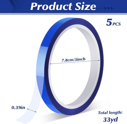 10 Rolls 10mm x 30m (98ft) Heat Transfer Tape Blue Heat Resistant Tape Adhesive Sublimation Tape, No Residue, Heat Press Tape for Industrial Processing Electronic Soldering Insulation in Saudi Arabia