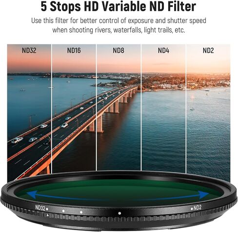 NEEWER 52mm ND2-400 (1-9 Stops) Variable ND Filter with Lens Cap, Lanyard, Cleaning Cloth, Precise Neutral Density Adjustment, Fingerprint & Scratch Resistant Multicoated Optical Glass in Saudi Arabia