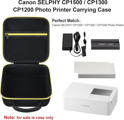 حقيبة حمل Elonbo لطابعة الصور المدمجة Canon SELPHY CP1500، حقيبة تخزين كاميرا محمولة للطباعة الفورية بتقنية البلوتوث، حقيبة شبكية تناسب كابل ورق الصور Zink، أسود + أسود داخلي in Kuwait