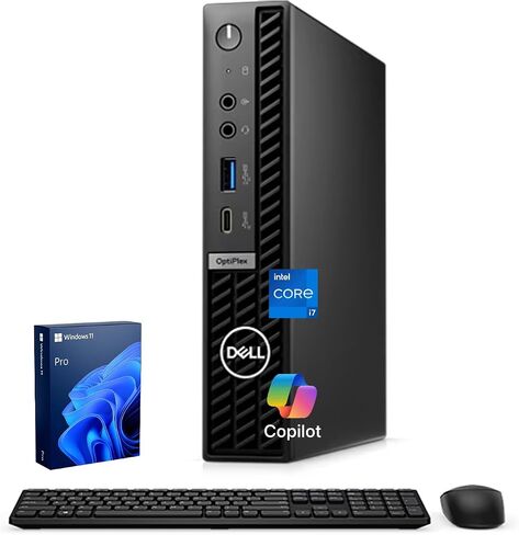 كمبيوتر مكتبي Dell OptiPlex 3000 3080 Business MFF Micro Form Factor، Intel Core i5-10500T، ذاكرة الوصول العشوائي 16 جيجابايت، 256 جيجابايت SSD، منفذ عرض، HDMI، لوحة مفاتيح سلكية وماوس، واي فاي، Windows 11 Pro، أسود in Saudi Arabia