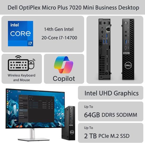 كمبيوتر مكتبي Dell OptiPlex 3000 3080 Business MFF Micro Form Factor، Intel Core i5-10500T، ذاكرة الوصول العشوائي 16 جيجابايت، 256 جيجابايت SSD، منفذ عرض، HDMI، لوحة مفاتيح سلكية وماوس، واي فاي، Windows 11 Pro، أسود in Saudi Arabia