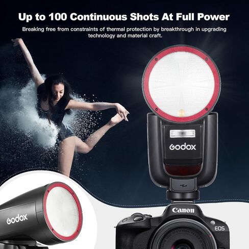 طقم فلاش Godox V1 Pro لكاميرا نيكون، Godox V1-N PRO 2.4G HSS TTL Round Head Speedlite مع ناشر، فلاش فرعي قابل للفصل، مصباح تشكيل، شحن من النوع C، وقت إعادة التدوير 1.3 ثانية، 100 ومضة مستمرة in Saudi Arabia