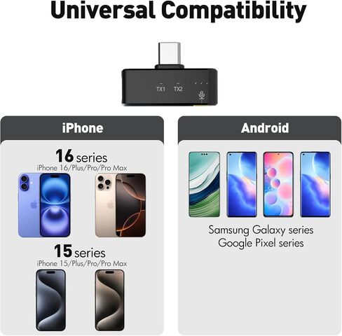 Wireless Lavalier Microphone for iPhone/Android, Mini Microphone with Noise Cancellation, 18Hrs Battery Life, Lapel Bluetooth Mic, USB C Wireless Lapel Microphone for Video Recording in Saudi Arabia