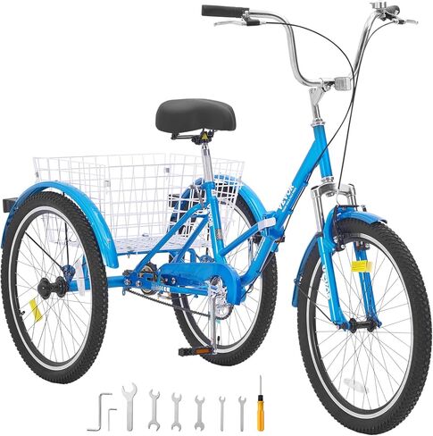 دراجة ثلاثية العجلات للبالغين قابلة للطي من VEVOR، دراجة ثلاثية العجلات قابلة للطي للبالغين مقاس 26 بوصة، دراجة طراد من الفولاذ الكربوني ذات 3 عجلات مع سلة كبيرة ومقعد قابل للتعديل، دراجات ثلاثية العجلات قابلة للطي لنزهة التسوق للنساء والرجال وكبار السن ( in Kuwait