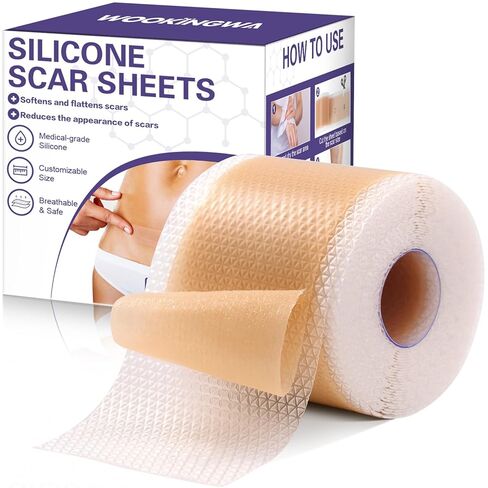 أوراق الندبات المصنوعة من السيليكون من WOOKINGWA - لفة مقاس 1.6 بوصة × 120 بوصة، شريط الندبات من الدرجة الطبية، شرائط إزالة الندبات غير المهيجة للندبات الجراحية، الجدرة، القسم C، شد البطن، الحروق، حب الشباب in Kuwait