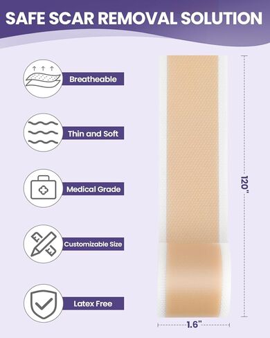 أوراق الندبات المصنوعة من السيليكون من WOOKINGWA - لفة مقاس 1.6 بوصة × 120 بوصة، شريط الندبات من الدرجة الطبية، شرائط إزالة الندبات غير المهيجة للندبات الجراحية، الجدرة، القسم C، شد البطن، الحروق، حب الشباب in Kuwait