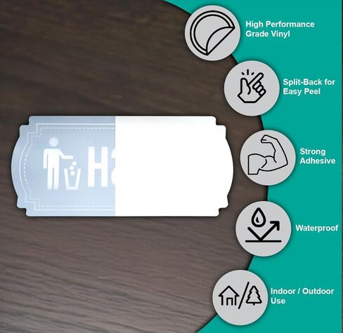 Recycle and Trash Stickers for Kitchen Trash Cans and Recycling Bins, Indoor Trash and Recycle Sticker Combo for Garbage Can Logo Symbol, 2 Silver Decals, 6.5" x 3" Elegant Style with Split-back in Kuwait