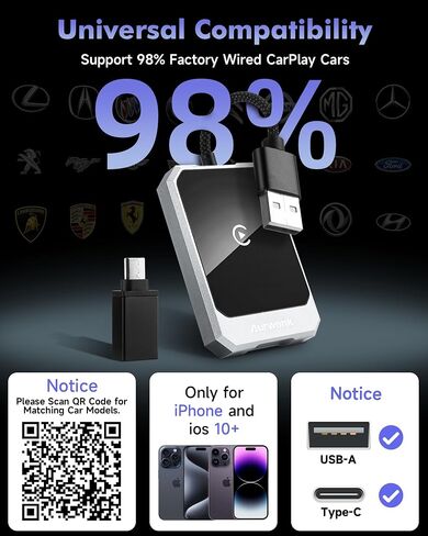 محول CarPlay اللاسلكي، اتصال لاسلكي ومستقر، محول Carplay اللاسلكي لأجهزة Apple المتوافقة مع iPhone والمركبات، محول Carplay لاسلكي مدمج التصميم 2024 أمان معزز (رمادي) in Saudi Arabia