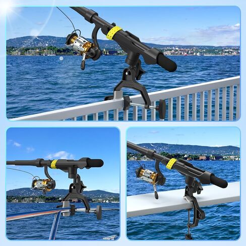 Adjustable Fishing Rod Holder for Boat,Upgraded Fishing Gear with 360°Button Rotation, Enlarged Clamp,Flexible Silicone Strap for Most Rod,Fits Round/Square Tubes, Perfect Fishing Accessory & Gifts in Saudi Arabia