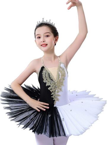 ORIDOOR Girl's Camisole Skirted Leotard Ballet Dress Lace Sequin Ballet Tutu Skirt Swan Ballet Costumes for Competition (12-13 Years, 018 White) in Kuwait