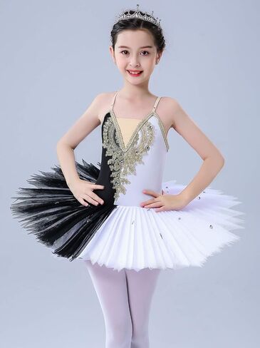 ORIDOOR Girl's Camisole Skirted Leotard Ballet Dress Lace Sequin Ballet Tutu Skirt Swan Ballet Costumes for Competition (12-13 Years, 018 White) in Kuwait