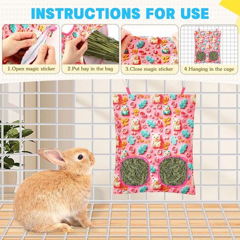 UPINS 3 Hay Bag for Rabbits 2-Hole Hanging Hay Feeder Guinea Pig Hay Bags, Hay Feeder for Rabbits Chinchillas Hamsters Small Pets and Animals in Kuwait